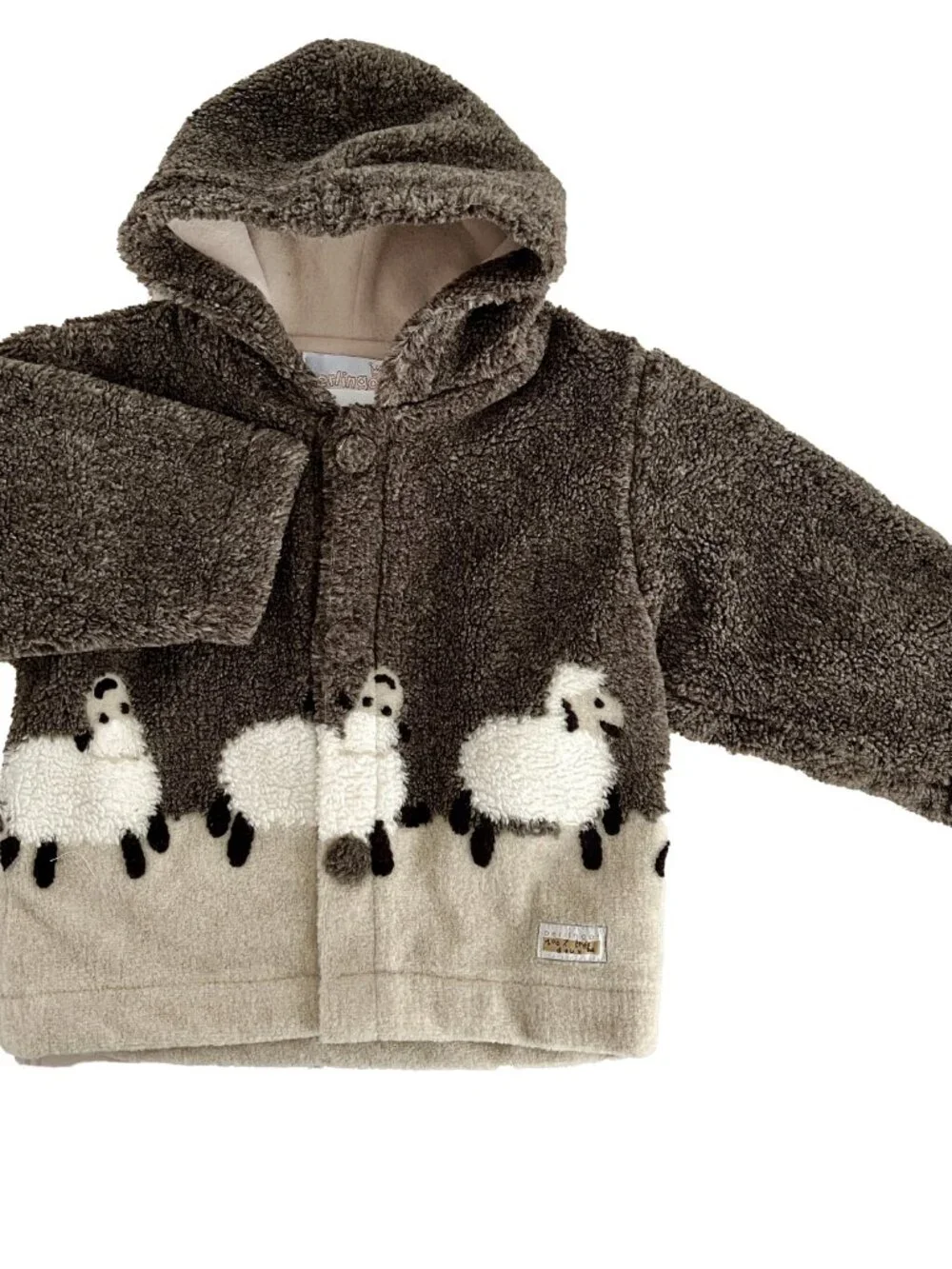Toddler Coat, Brown Tan Sheep Theme Hooded Jacket, Size 2 Made in France, NWT